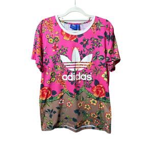 adidas Hot Pink Floral Bright Loud Short Sleeve T-Shirt Size XL